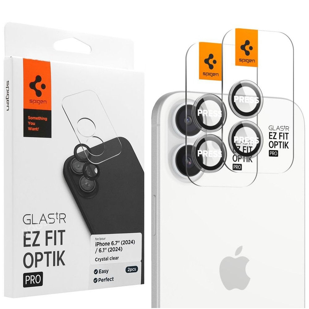 2x SPIGEN EZ Fit OPTIK Pro | Osobne Szkła Hartowane na Aparat | Crystal Clear do Apple iPhone 16 / 16 Plus