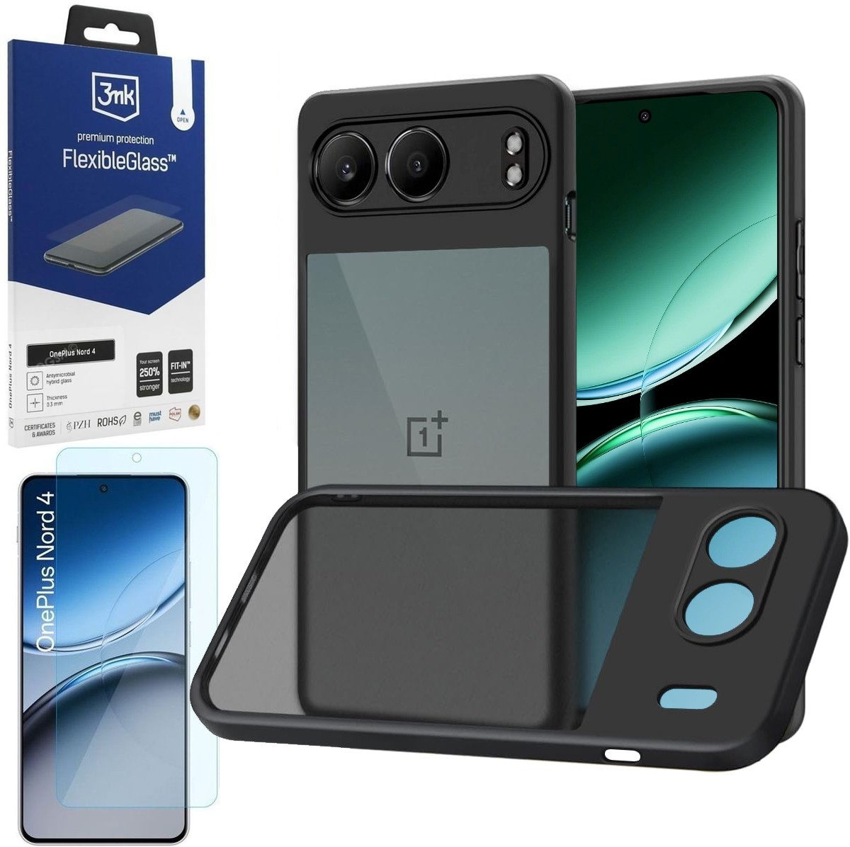 Etui Clear Case TP | Matte Black + SZKŁO 3mk FG do OnePlus Nord 4