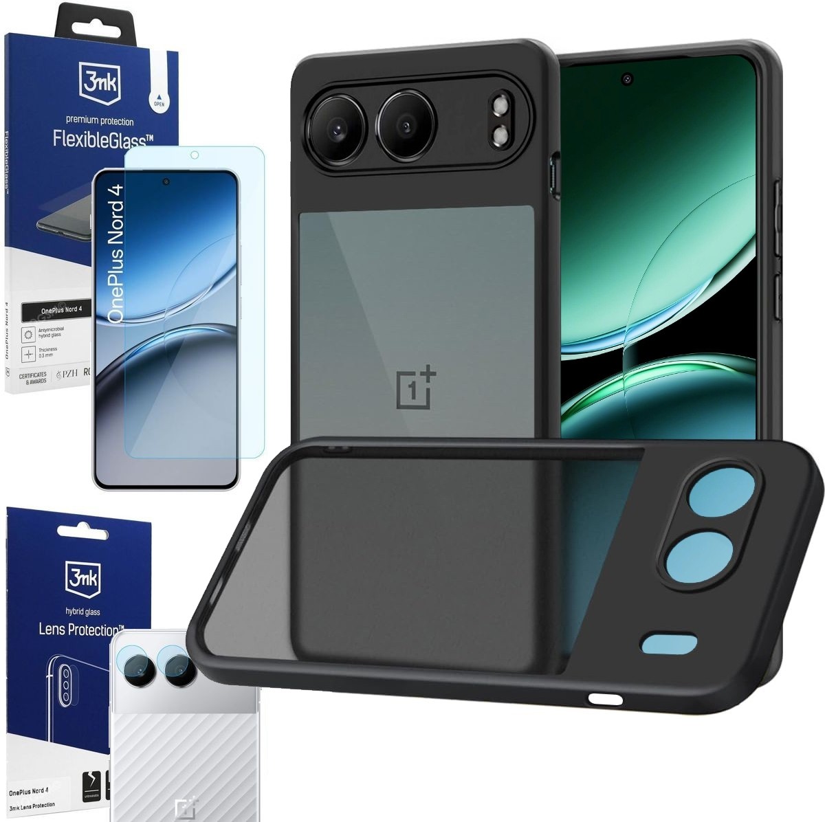 Etui Clear Case TP | Matte Black + SZKŁO 3mk FG + 4x APARAT do OnePlus Nord 4