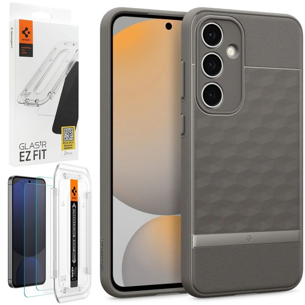 Etui SPIGEN Caseology Parallax | Ash Gray + 2x SZKŁO Spigen do Samsung Galaxy S24 FE