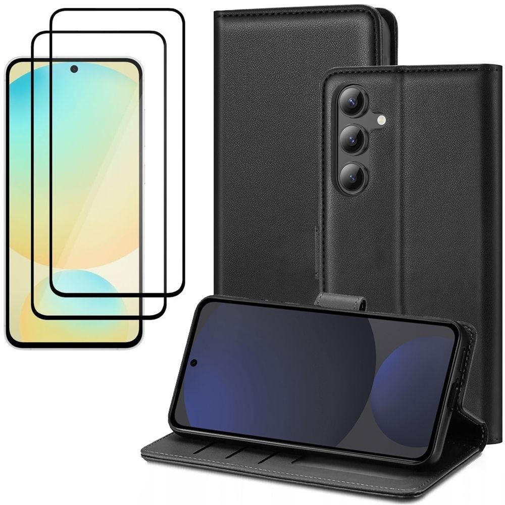 TP | Etui z Klapką Wallet Case | Czarne + 2x SZKŁO 5D do Samsung Galaxy S24 FE