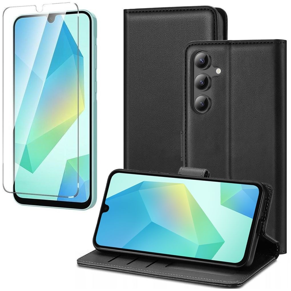 Etui z Klapką Wallet Case | Czarne + SZKŁO do Samsung Galaxy A16 / 5G