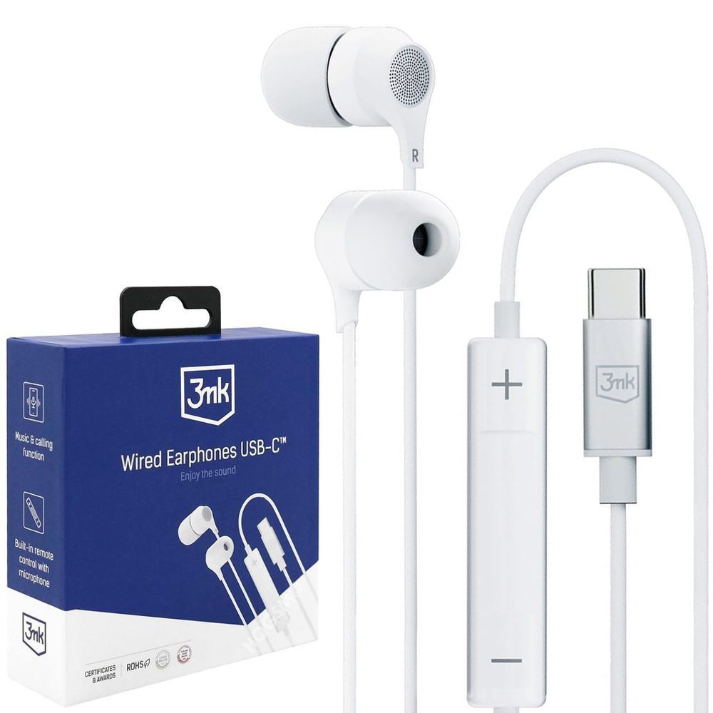 3mk | Przewodowe Słuchawki Douszne USB-C | Białe