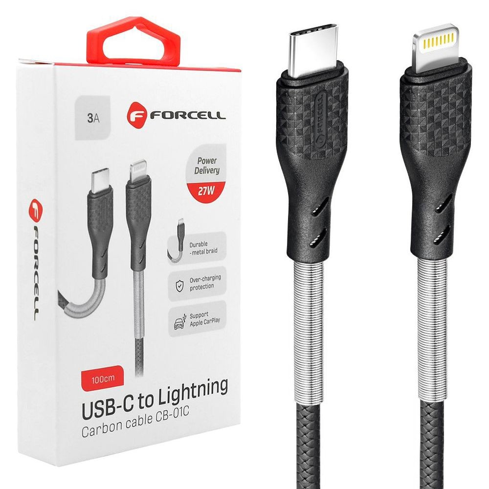 Forcell | Karbonowy Kabel USB-C Lightning 27W | Apple CarPlay | 100cm