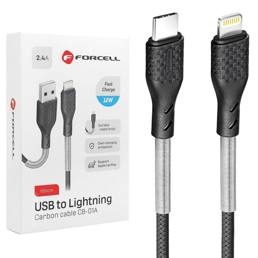 Forcell | Karbonowy Kabel USB-C Lightning 12W | Apple CarPlay | 100cm