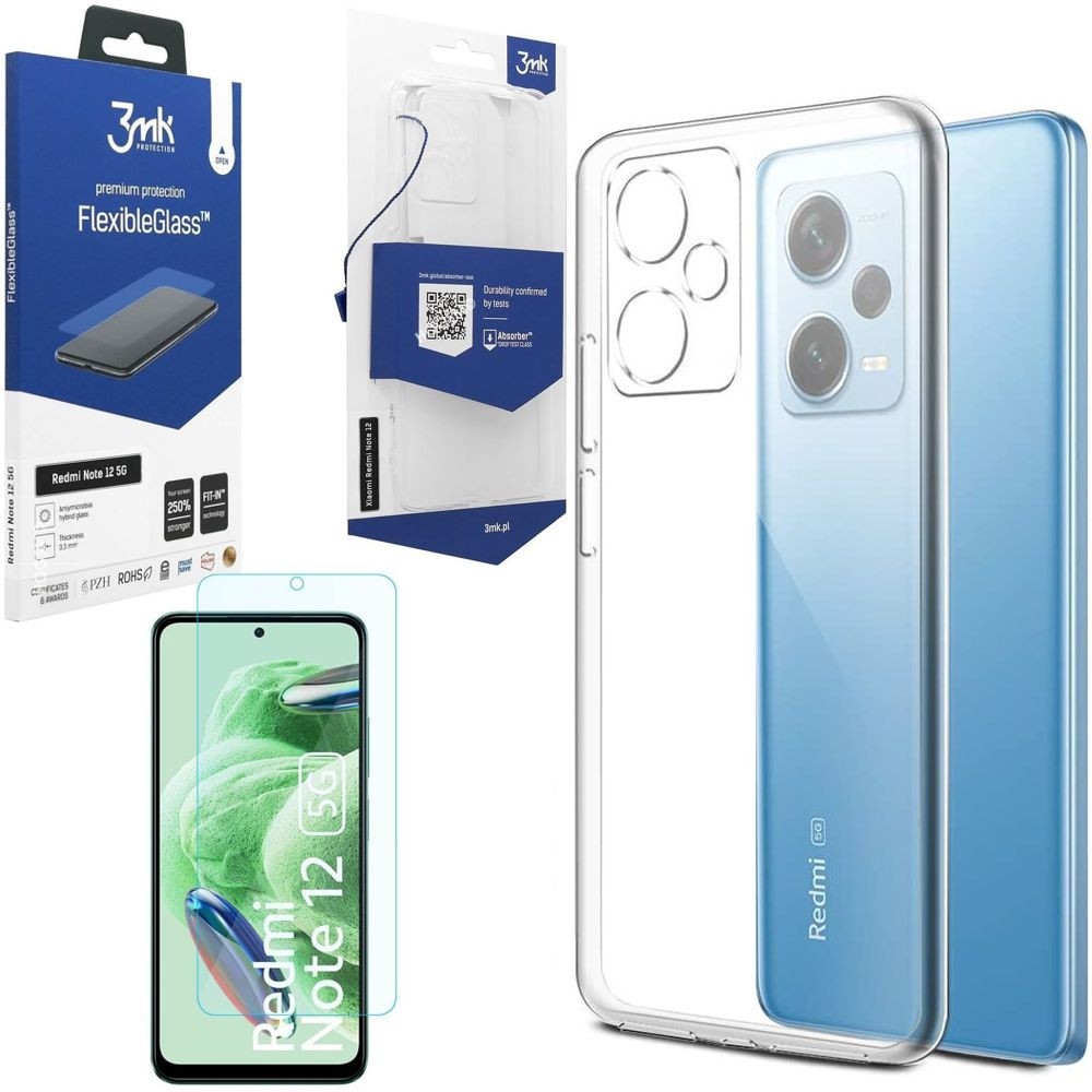 Etui 3mk Clear Case | Bezbarwne + SZKŁO 3mk Flexible Glass do Xiaomi Redmi Note 12 5G