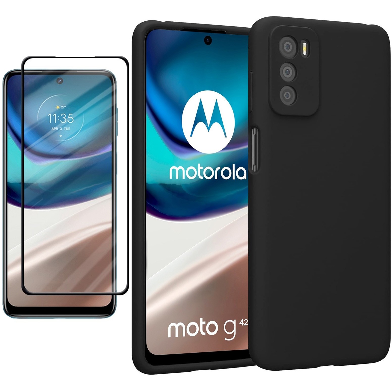 Cienkie Etui Matt Silicone Case | Czarne + SZKŁO 5D do Motorola Moto G42