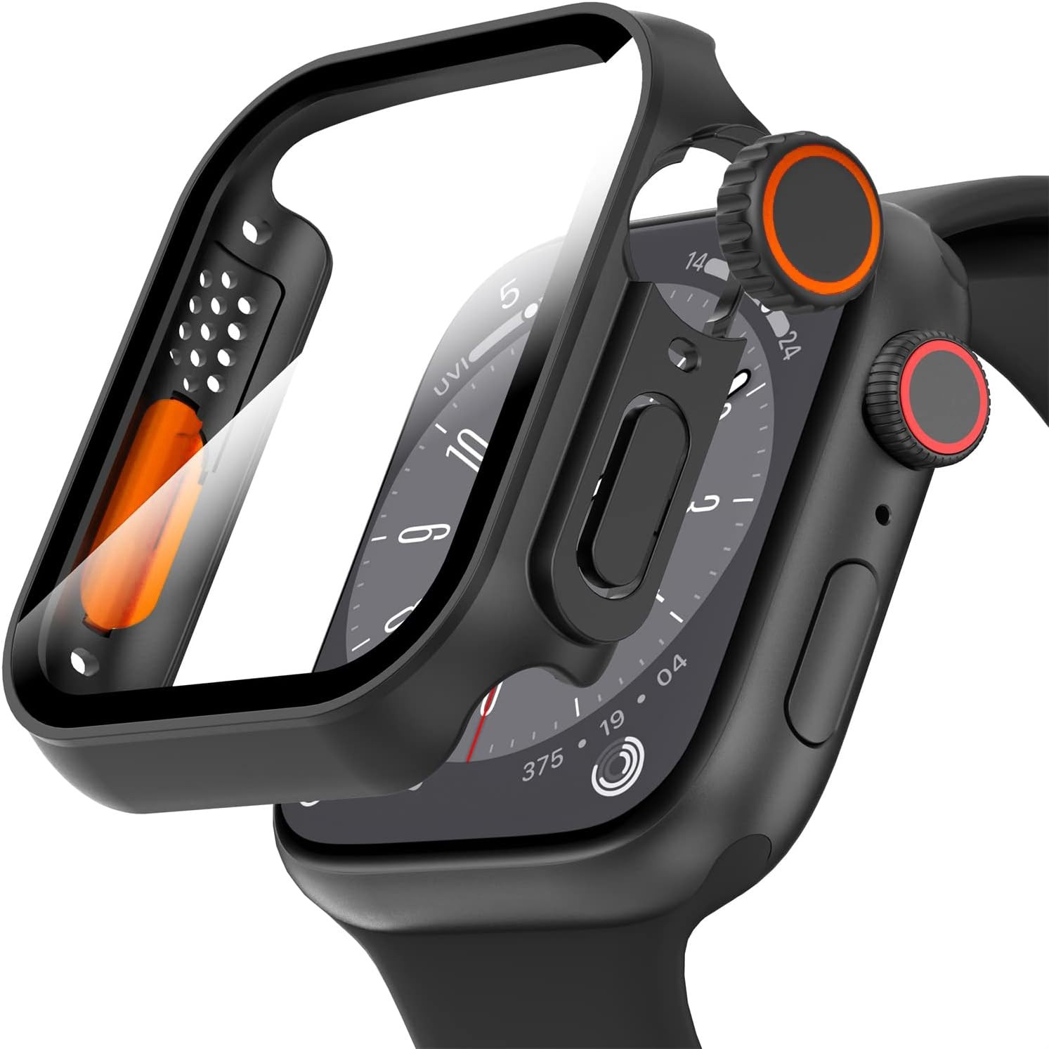 Defense Case 2w1 Etui + Szkło | Ochrona 360° | Black & Orange do Apple Watch 9/8 45mm
