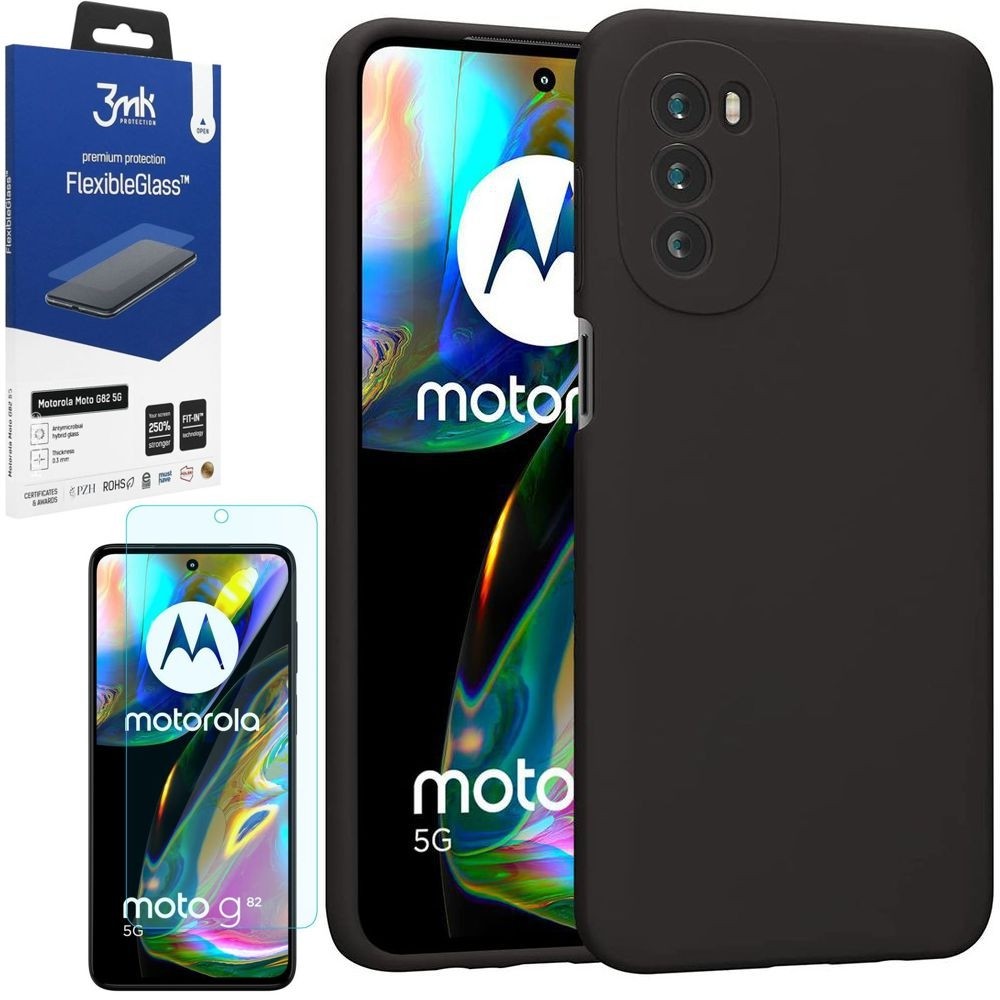 Cienkie Etui 3mk Matt Case | Black + SZKŁO 3mk FG do Motorola Moto G82 5G