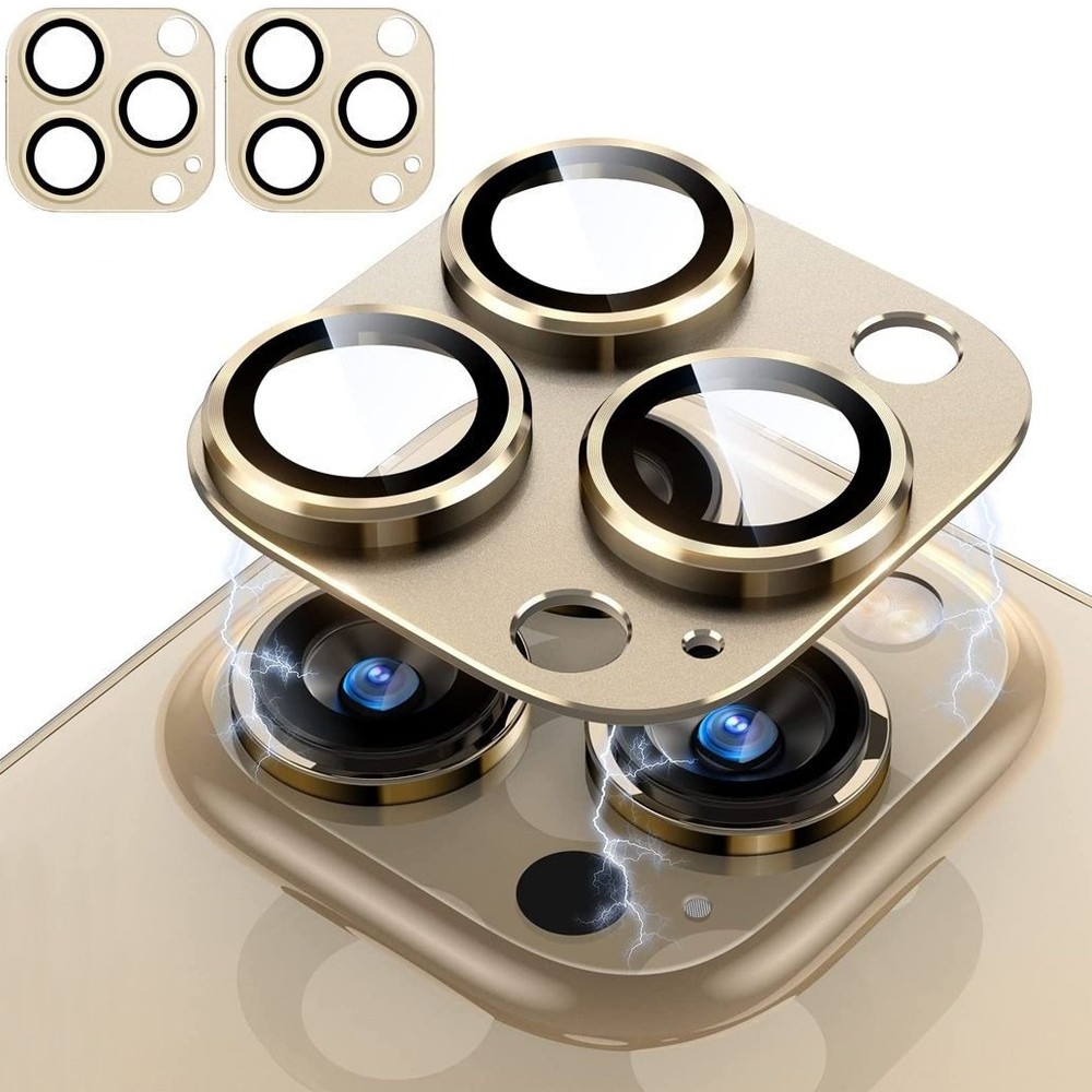 2x CamRing Alu | Szkło na Aparat Nakładka | Gold do Apple iPhone 14 Pro / Pro Max