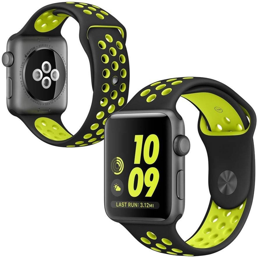 Apple Watch 1/2/3 42mm | Silikonowy Pasek Sport Band | Black & Lime
