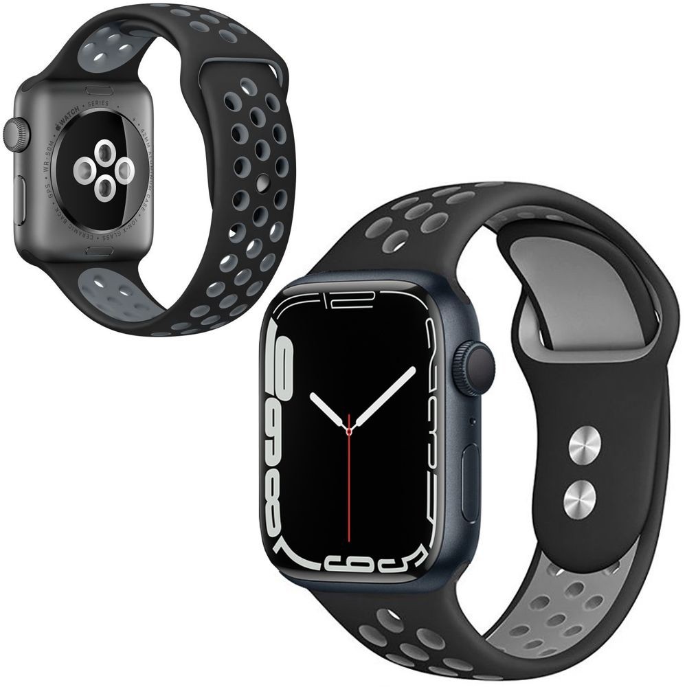 Silikonowy Pasek Sport Band | Black & Space Grey do Apple Watch 7 45mm