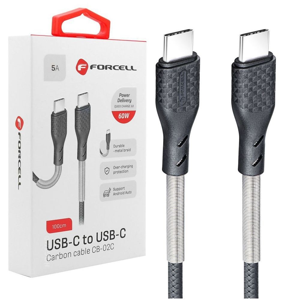 Forcell | Karbonowy Kabel USB-C 60W | Android Auto | 100cm