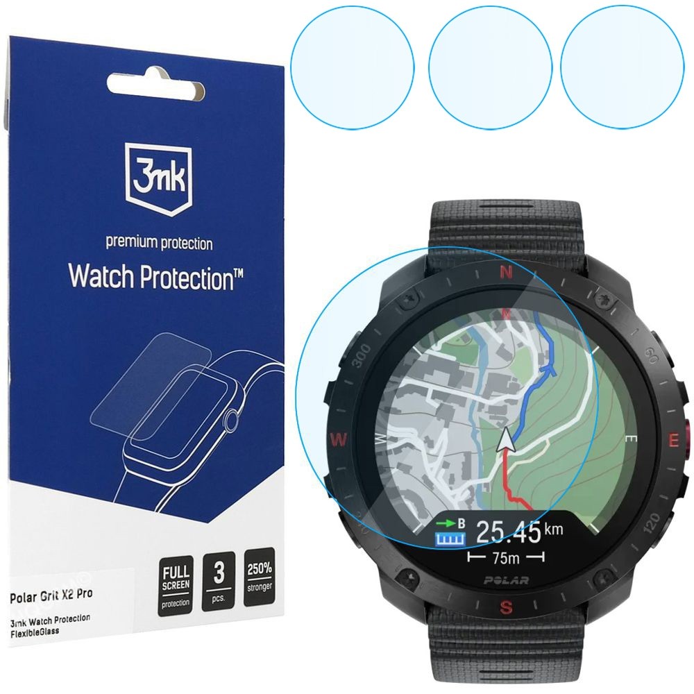 3x Szkło Hybrydowe 3mk Watch Protection do Polar Grit X2 Pro