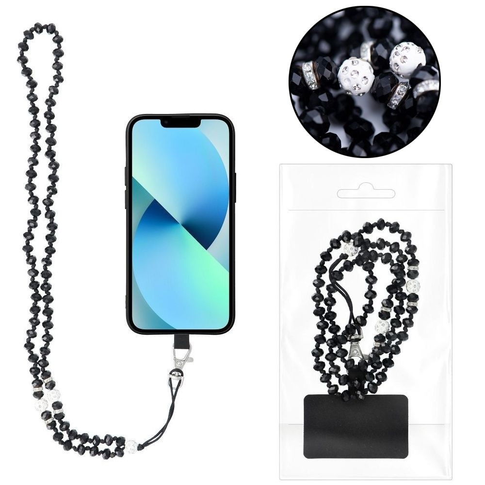 Zawieszka CRYSTAL | Smyczka Sznurek na Szyję Ramię do Telefonu pod Etui | Czarna