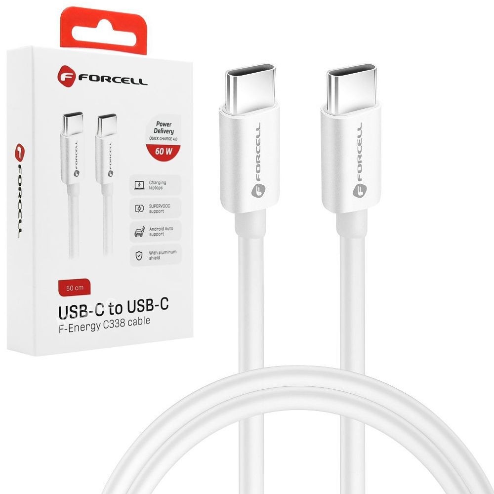 Forcell | Szybki Kabel USB-C PD QC 4.0 | 60W | Android Auto | Biały | 50cm
