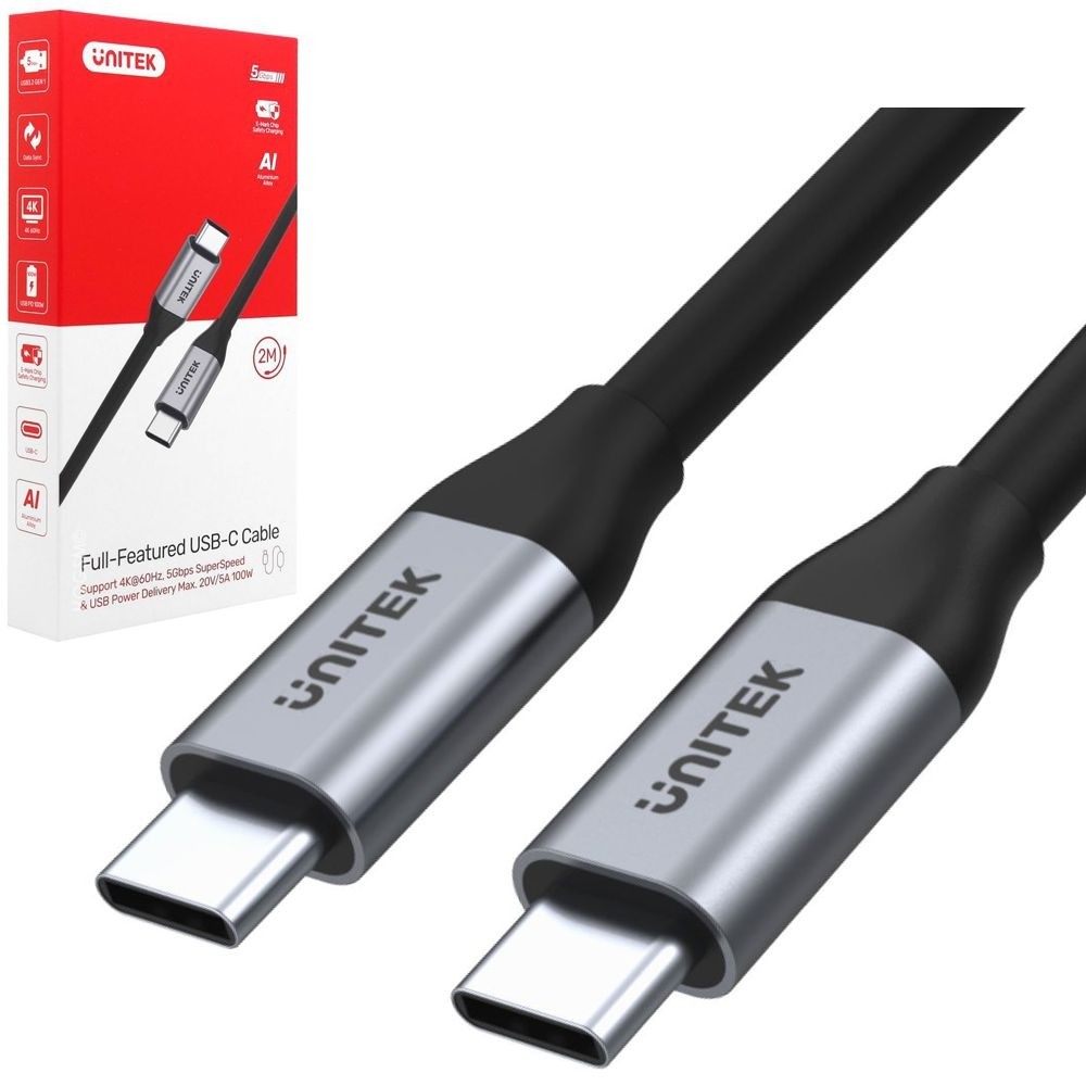 UNITEK | Kabel USB-C na USB-C | 5K 4K 60Hz 5Gb/s | 100W 20V/5A | 200cm