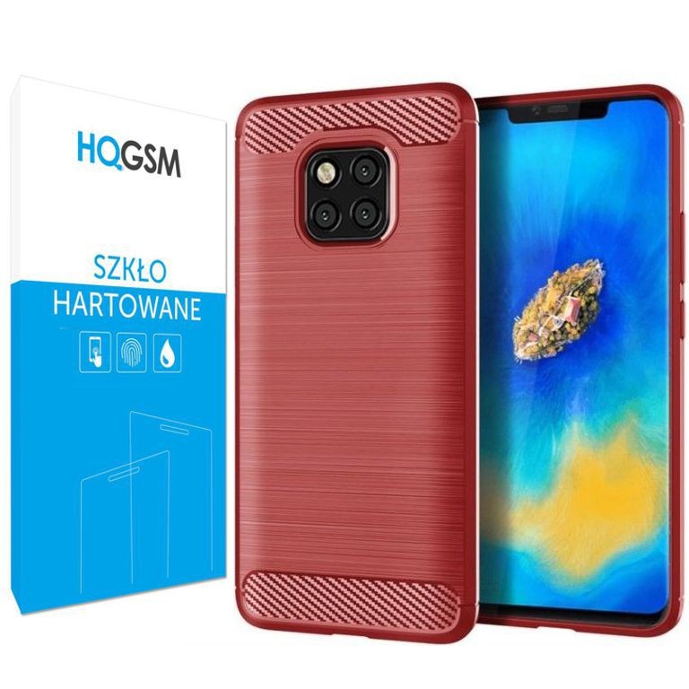 Huawei Mate 20 Pro | Etui CARBON Soft Case | Strawberry Red + SZKŁO