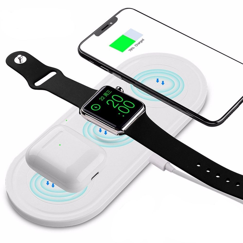 Stacja Smart 4w1 | Indukcyjna Ładowarka Qi Pad + USB | 10W | Apple iPhone Watch Airpods | Biała