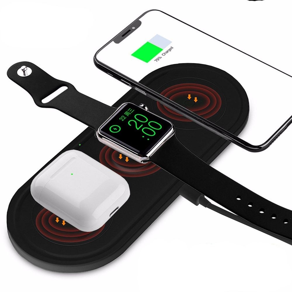 Stacja Smart 4w1 | Indukcyjna Ładowarka Qi Pad + USB | 10W | Apple iPhone Watch Airpods | Czarna