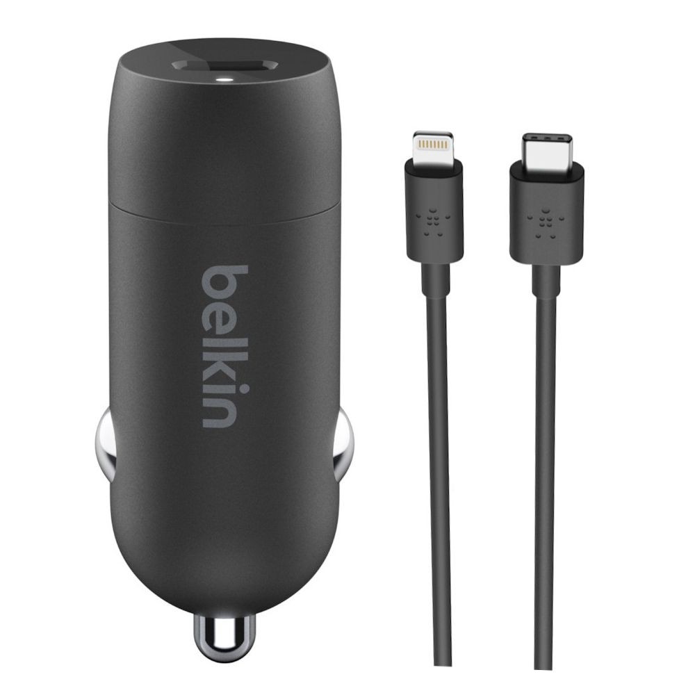 Belkin BOOST Charge | Ładowarka Samochodowa USB-C PD 18W | MFI | Czarna + Kabel USB-C Apple Lightning