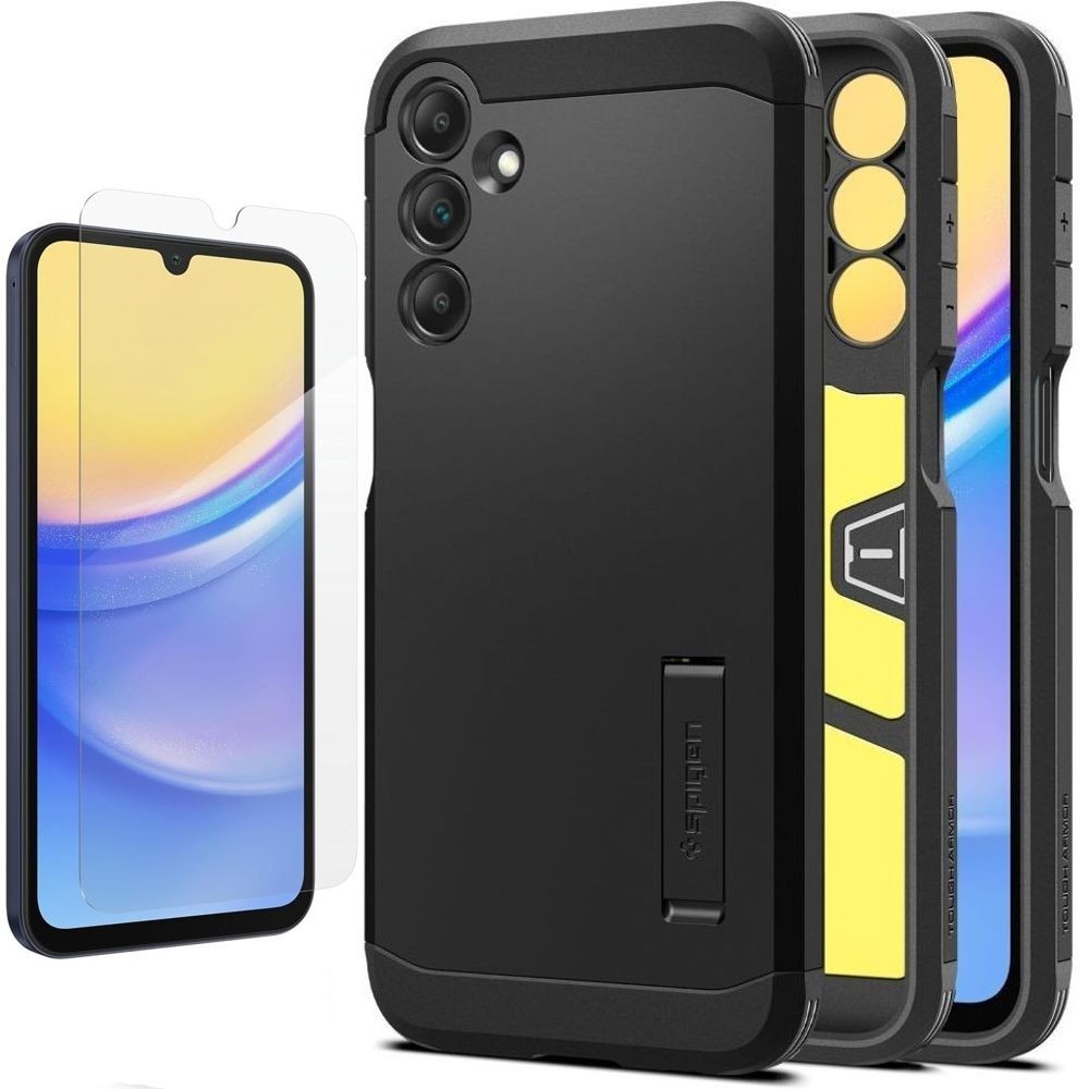 Pancerne Etui SPIGEN Tough Armor | Black + SZKŁO do Samsung Galaxy A15 / 5G