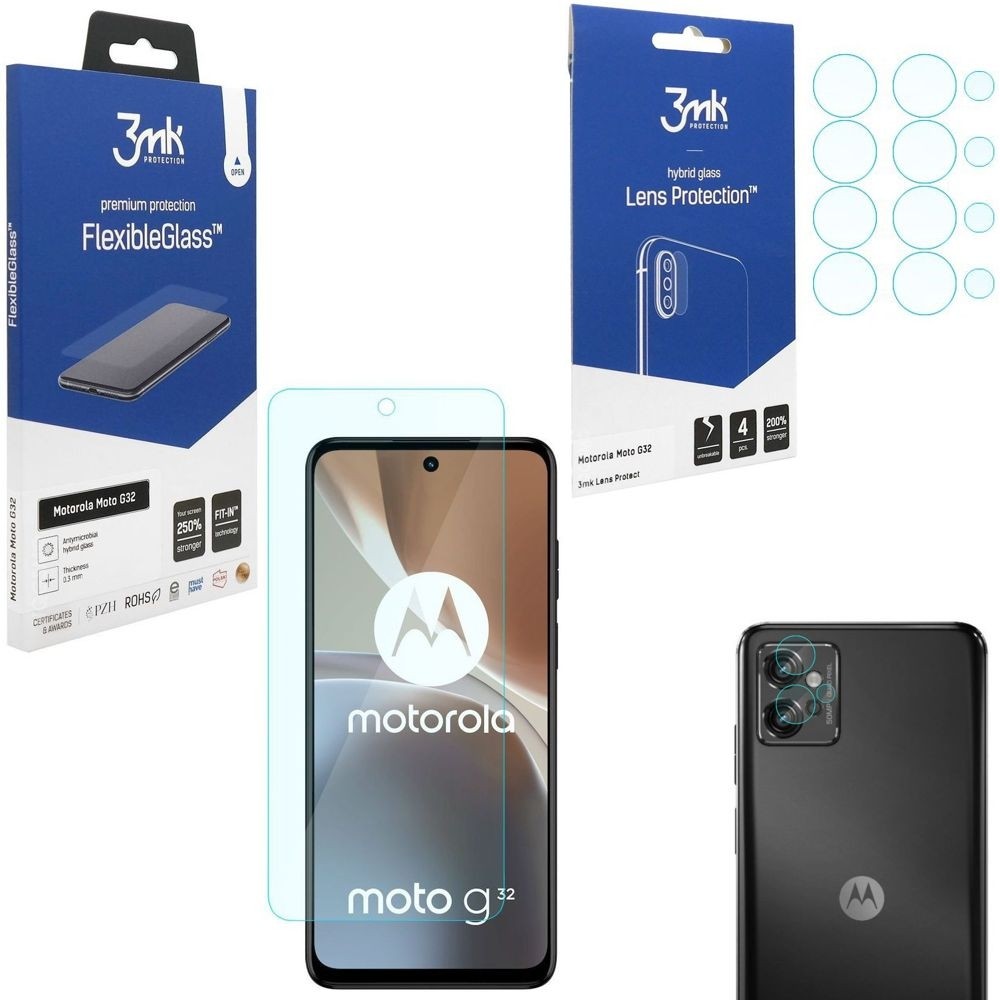 SZKŁO 3mk Flexible Glass + Lens Protection | 4szt do Motorola MOTO G32