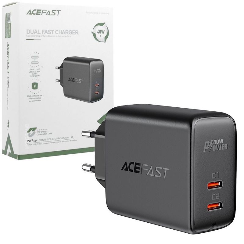 Acefast | Ładowarka Sieciowa 2x USB-C PD 40W | Czarna