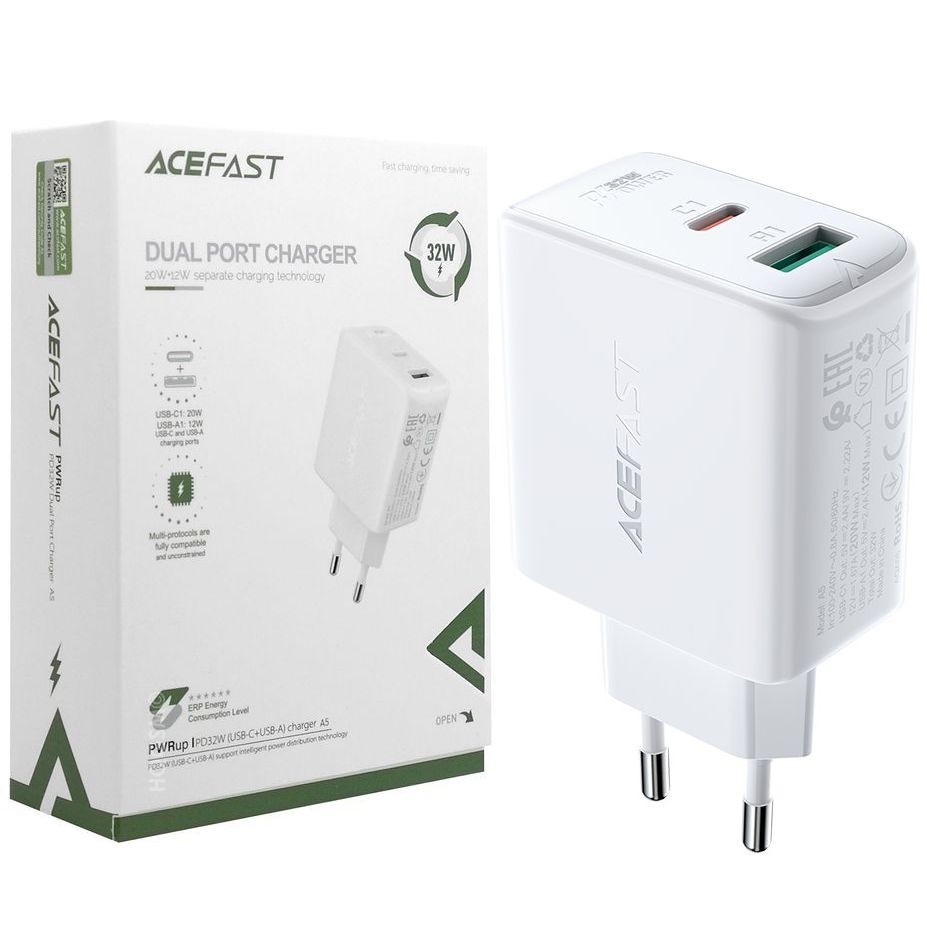 Acefast | Ładowarka Sieciowa USB USB-C PD 32W | Biała