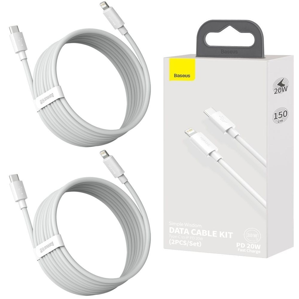 Baseus Simple | Wytrzymały Kabel USB-C Apple Lightning | PD 20W | 150cm - 2 sztuki