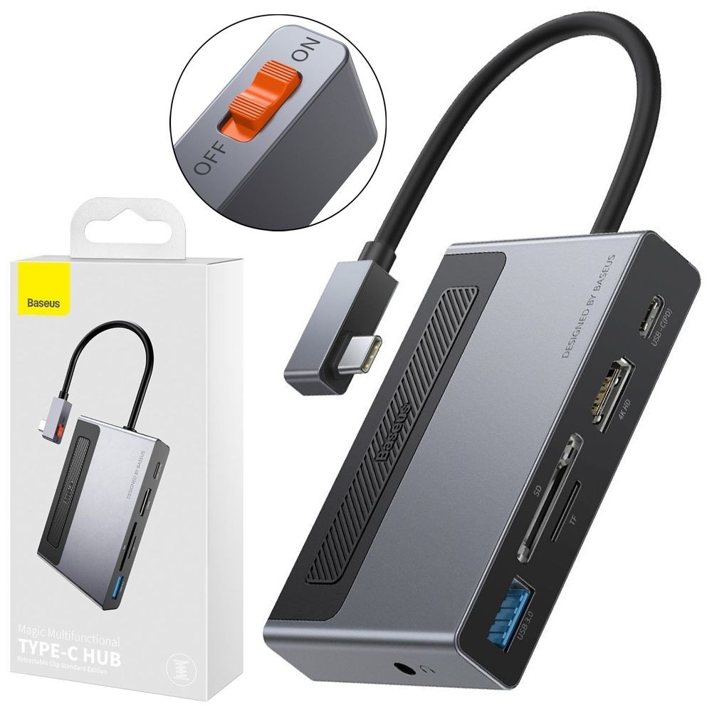 Baseus | HUB USB-C z Wyłącznikiem | USB-C PD Czytnik SD TF HDMI USB 3.0