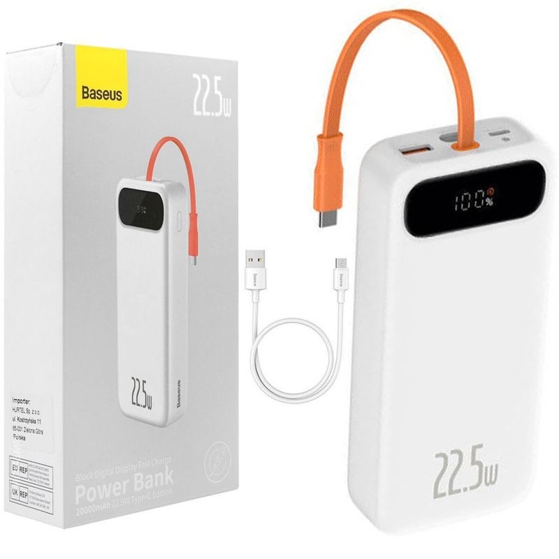 Baseus | Powerbank z Wyświetlaczem i Kablem USB-C | USB USB-C SCP 22.5W | 20000mAh