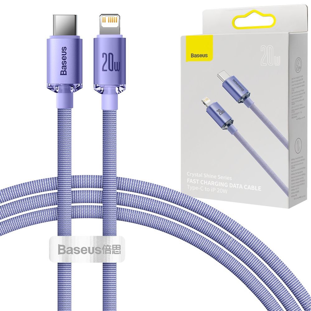Baseus Crystal | Szybki Kabel USB-C Apple Lightning PD 20W | 120cm | Fioletowy