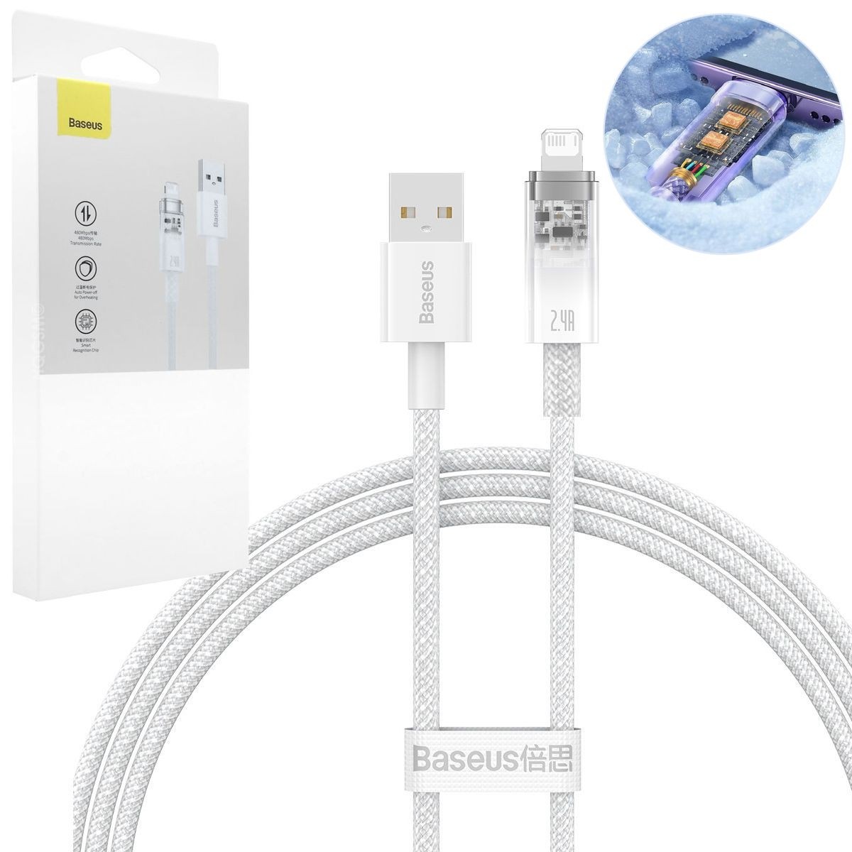 Baseus | Kabel USB-C Apple Lightning 2.4A z Czujnikiem Temperatury | 100cm