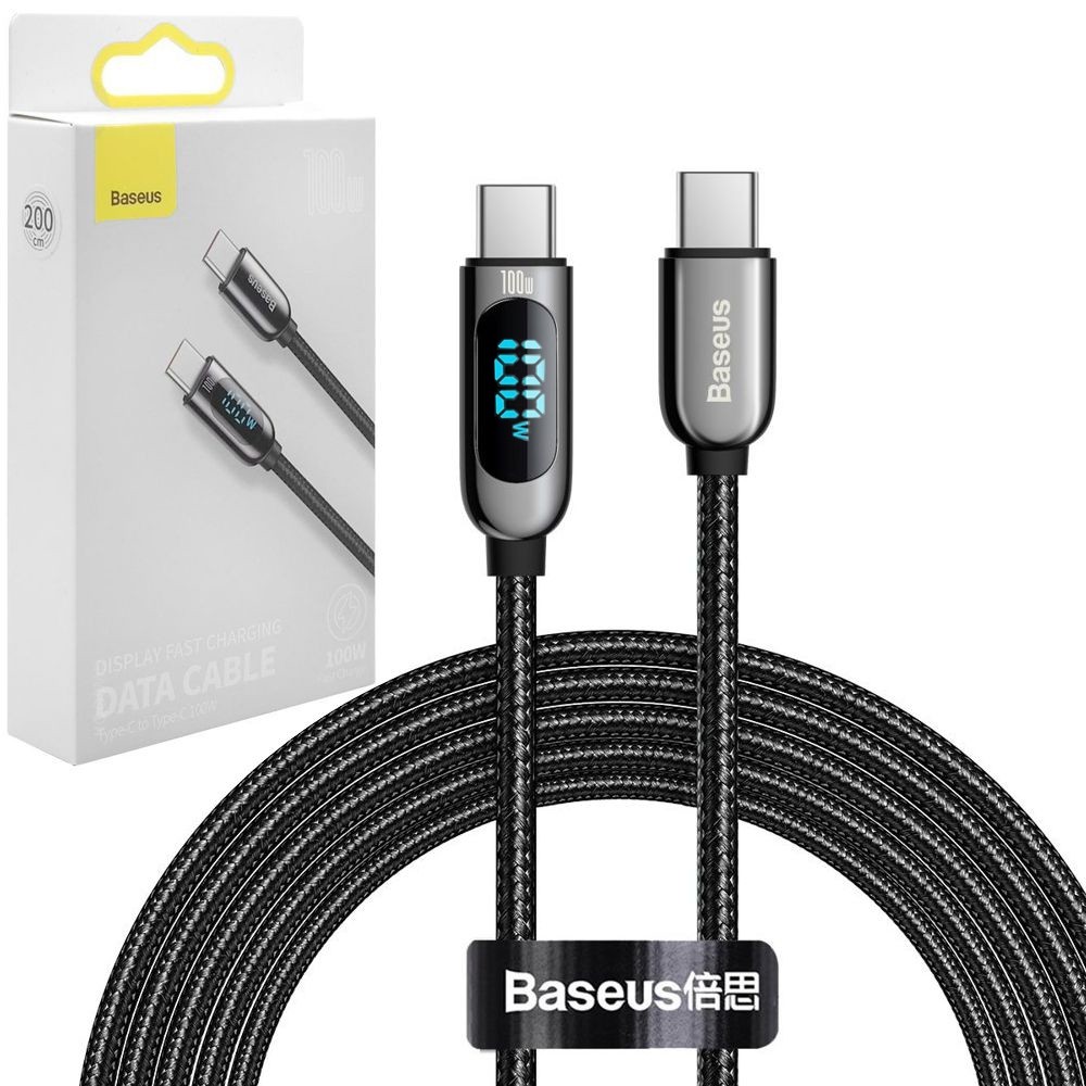 Baseus Display | Szybki Kabel USB-C 100W 5A z Wyświetlaczem LED | Czarny