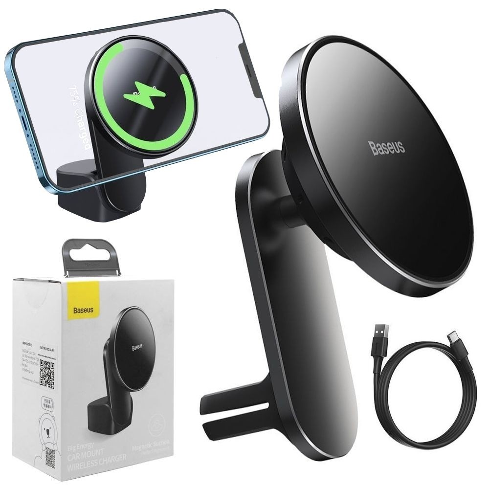Baseus | Magnetyczny Uchwyt Indukcyjny MagSafe Apple iPhone | do Kratki Szyby Deski | 15W