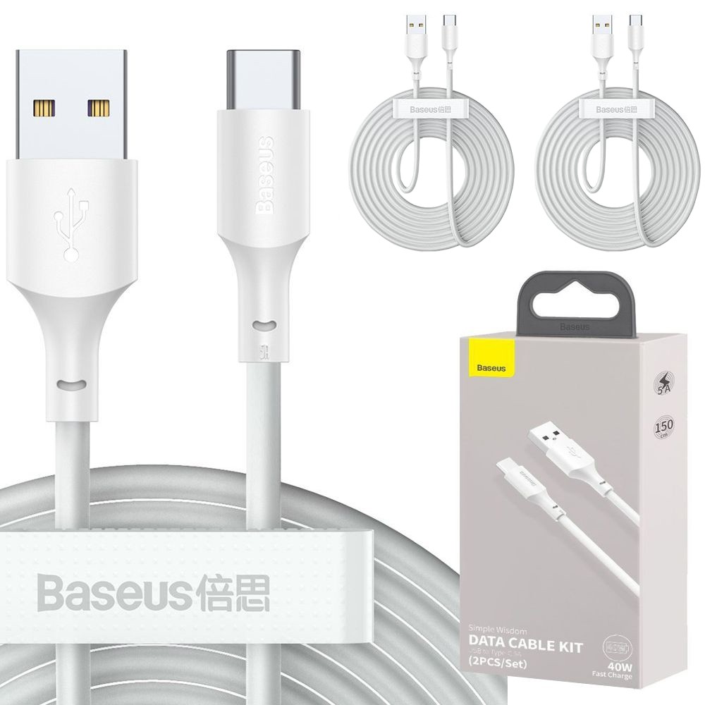 Baseus Wisdom | Szybki Kabel USB-C SuperCharge 40W 5A | 150cm | 2 sztuki