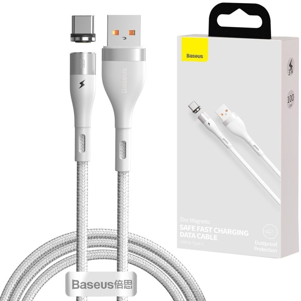 Baseus Zinc | Kabel Magnetyczny USB-C 100cm | 3A AFC 480Mb/s | Biały