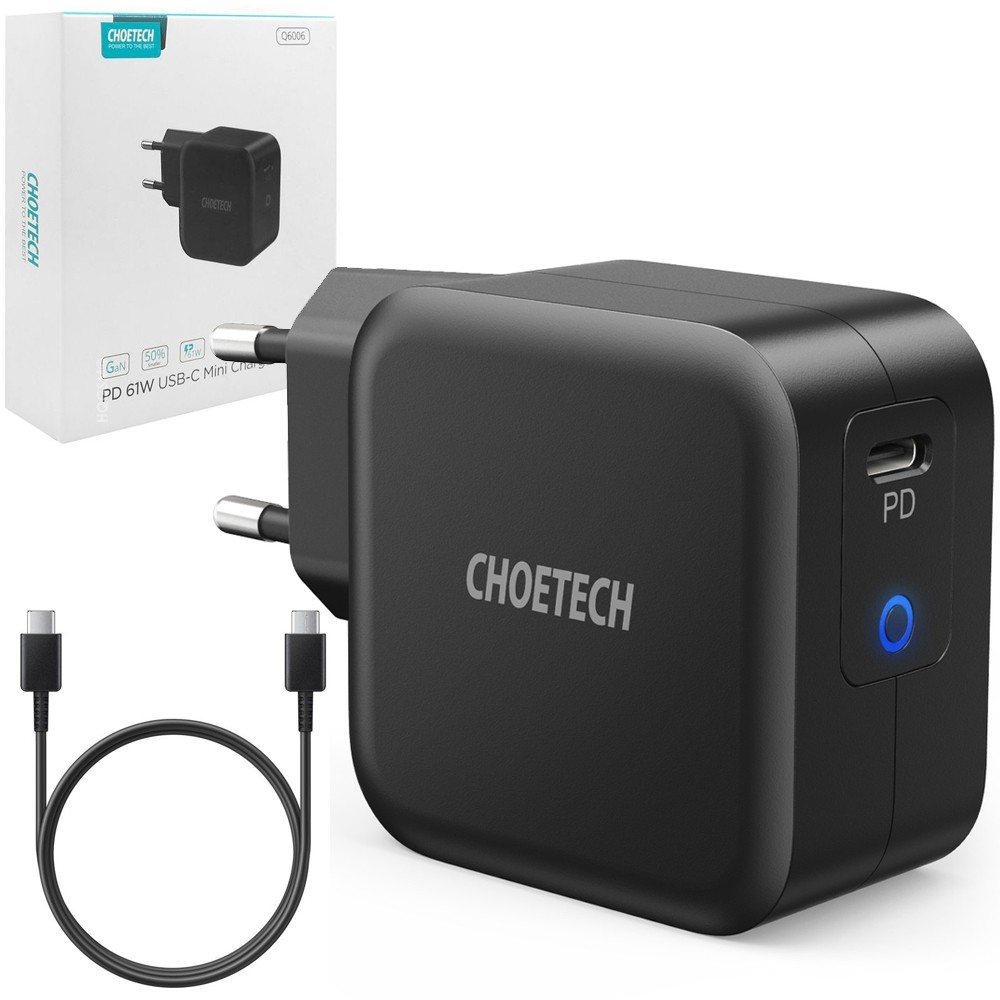 Choetech | Ładowarka Sieciowa USB-C Power Delivery GaN 60W + Kabel USB-C 1.8m