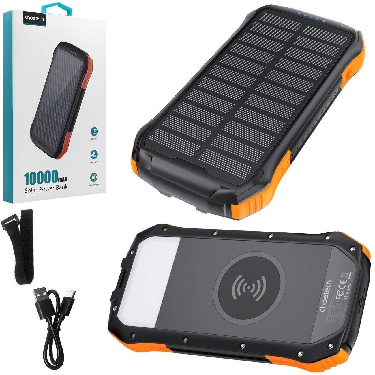 Choetech | Solarny Powerbank 2x USB USB-C + Ładowanie Indukcyjne Qi | 10000mAh
