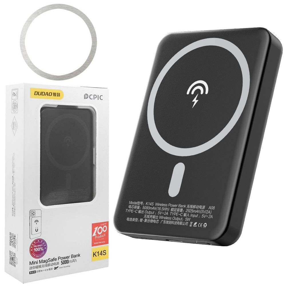 Dudao | Magnetic Wireless Battery Pack | PowerBank MagSafe USB-C | 5000mAh | Czarny
