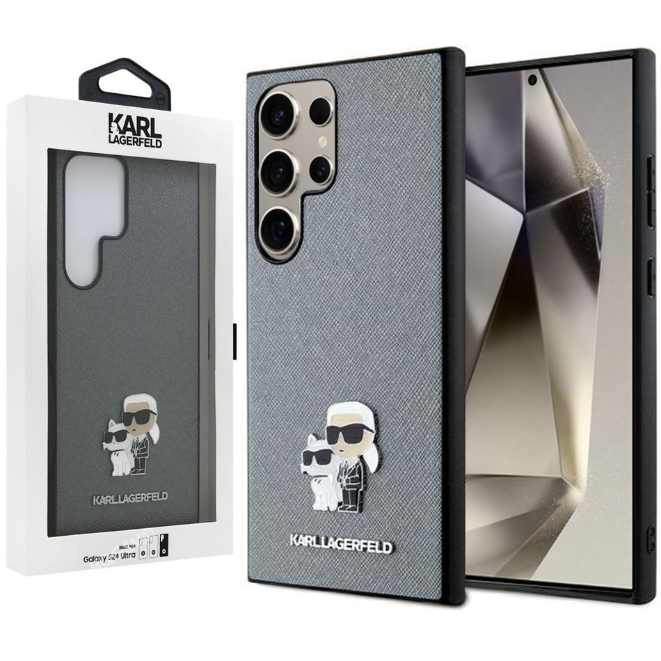 Etui Karl Lagerfeld HardCase Saffiano | K&C Metal Pin | Gray do Samsung Galaxy S24 Ultra
