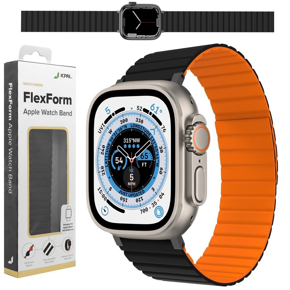 JCPAL FlexForm | Magnetyczny Pasek Silikonowy | Black Orange do Apple Watch Ultra 1/2