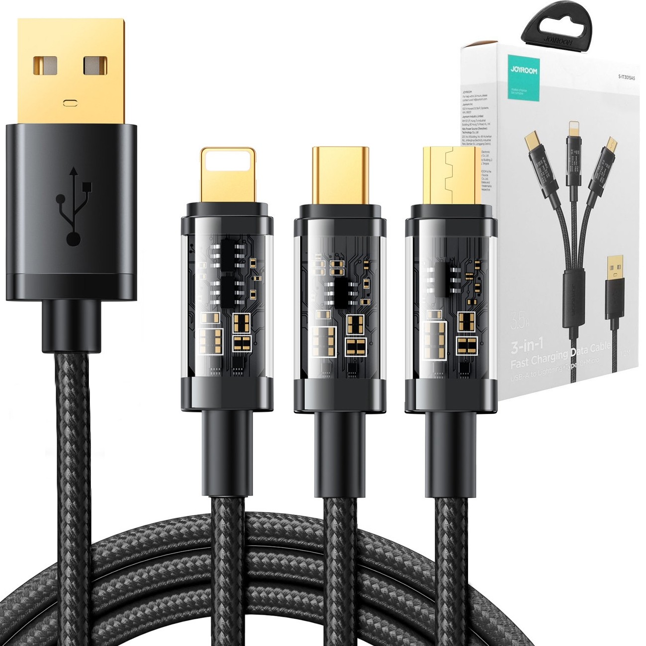 JoyRoom | Szybki Kabel 3w1 microUSB USB-C Lightning 3.5A | 120cm