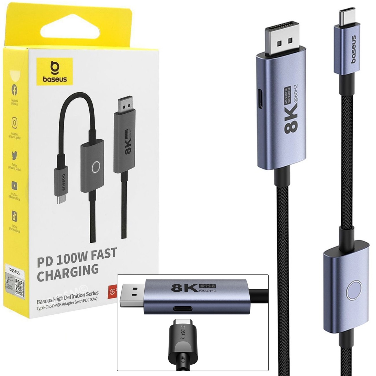Baseus | Kabel Adapter USB-C na DP DisplayPort + Ładowanie Power Delivery 100W | 1.5m