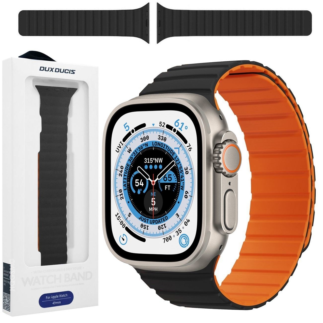 Dux Ducis | Magnetyczny Pasek Silikonowy | Black&Orange do Apple Watch Ultra 1/2