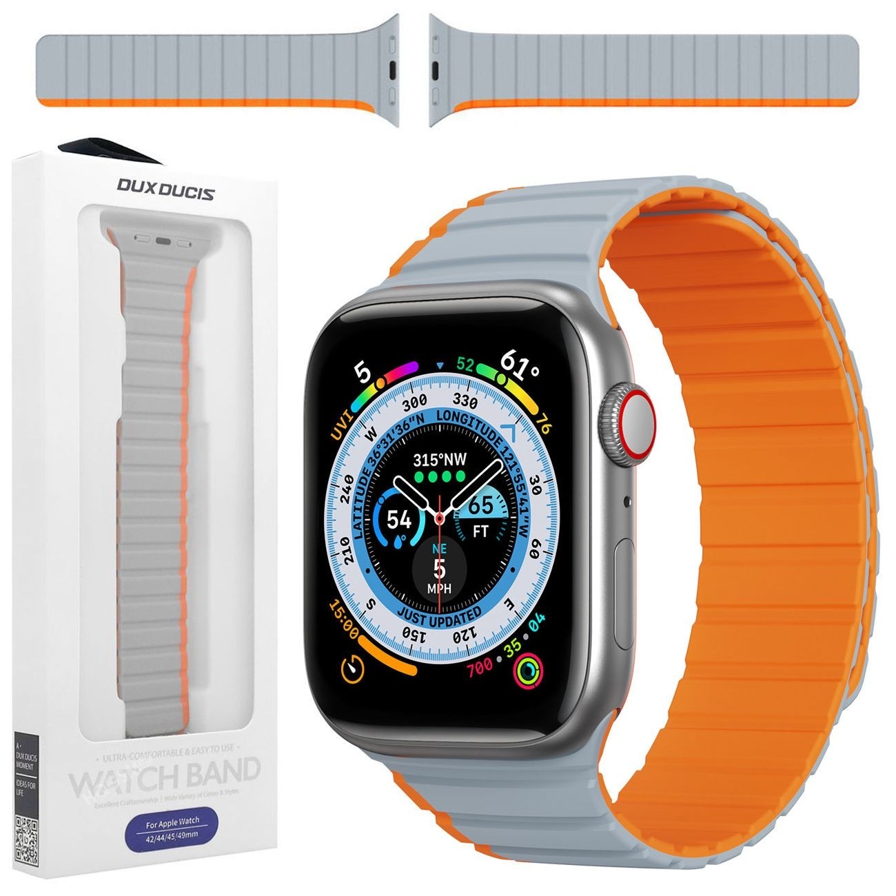 Dux Ducis | Magnetyczny Pasek Silikonowy | Grey Orange do Apple Watch Ultra 1/2