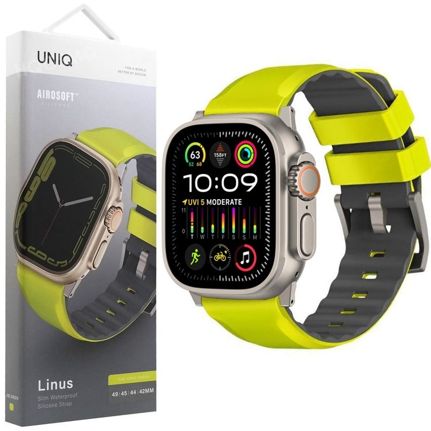 UNIQ Linus AiroSoft | Silikonowy Pasek | Limonkowy do Apple Watch Ultra 1/2