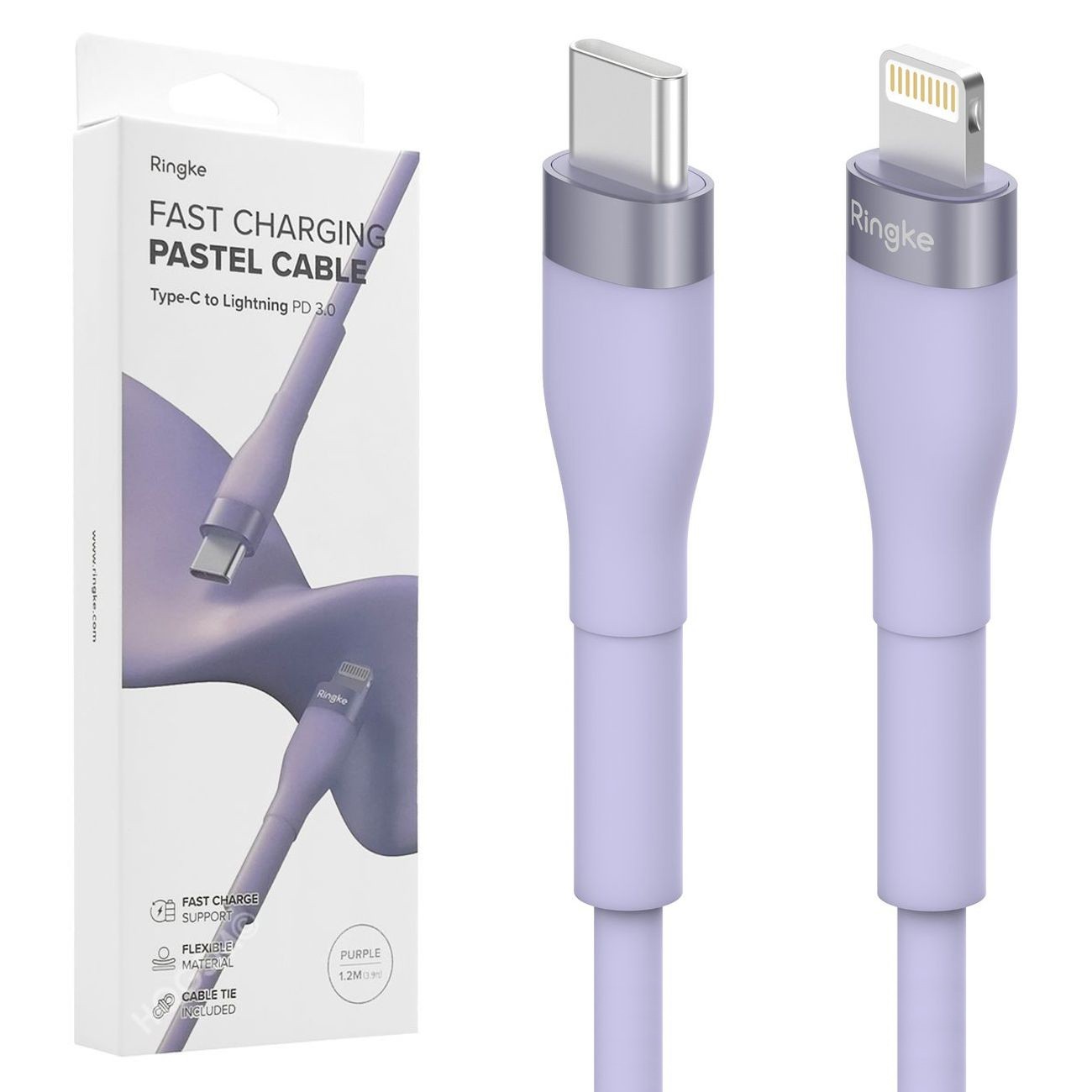 Ringke Pastel | Szybki Kabel USB-C Apple Lightning 120cm | PD 20W | Fioletowy