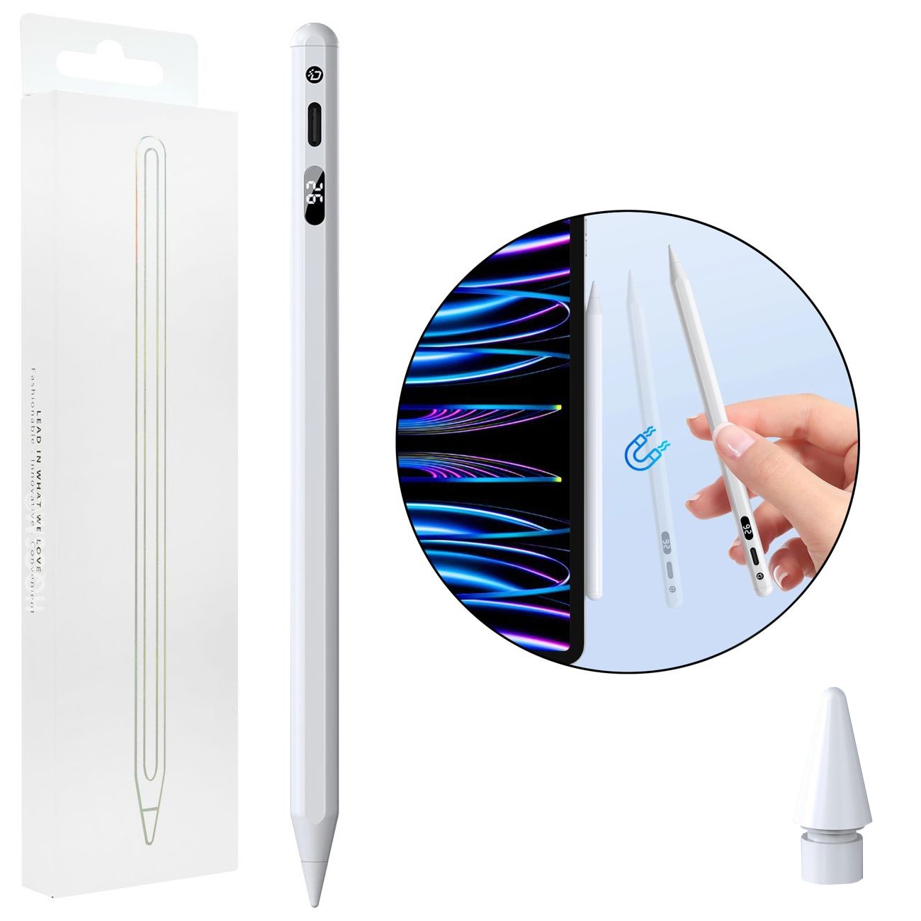 Dux Ducis Pencil | Magnetyczny Bezprzewodowy Rysik USB-C + Końcówka | Biały do Apple iPad